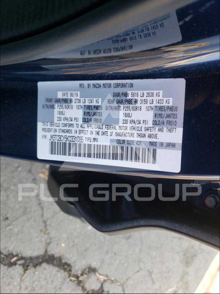 2019 Mazda CX-9 VIN: JM3TCBCY5K0331085 з США - PLC Group