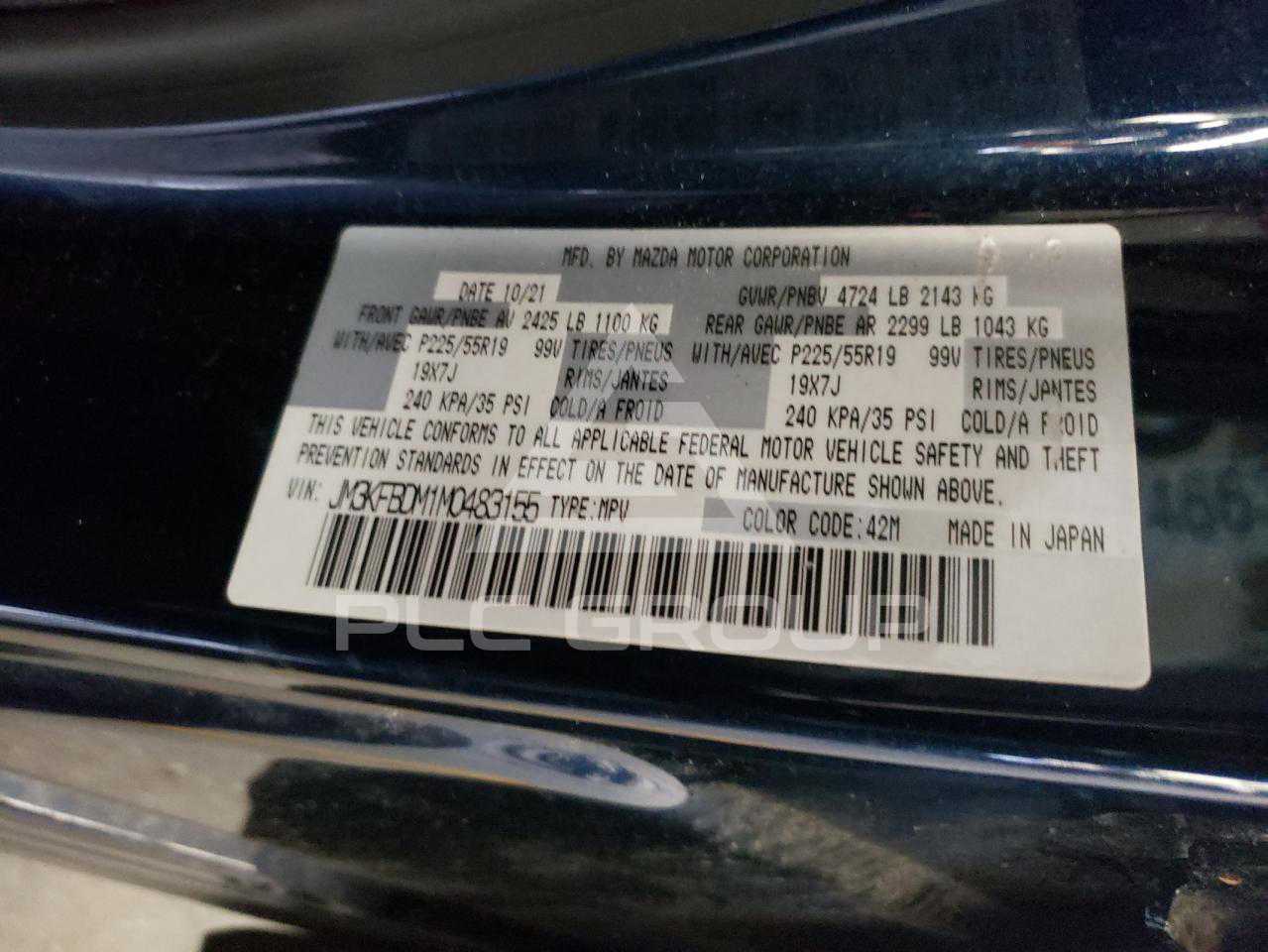 2021 Mazda CX-5 VIN: JM3KFBDM1M0483155 из США - PLC Group