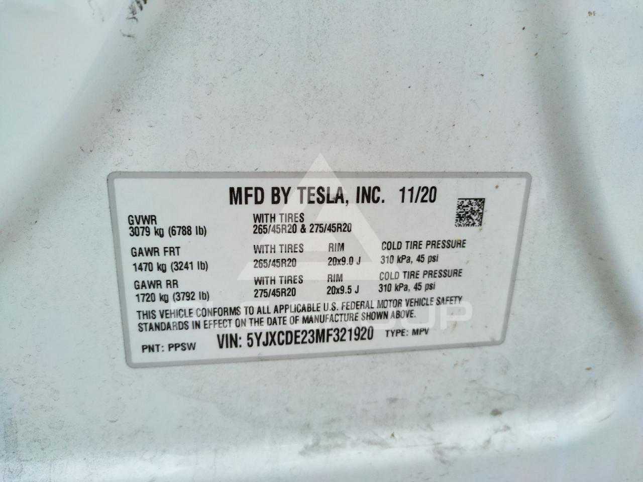 2021 Tesla Model X VIN: 5YJXCDE23MF321920 з США - PLC Group