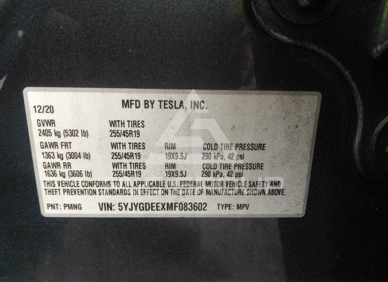 2021 Tesla Model Y VIN: 5YJYGDEEXMF083602 из США - PLC Group