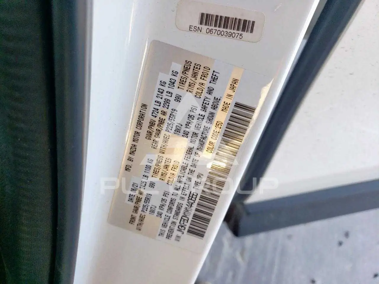 2021 Mazda CX-5 VIN: JM3KFBDM1M1440655 з США - PLC Group