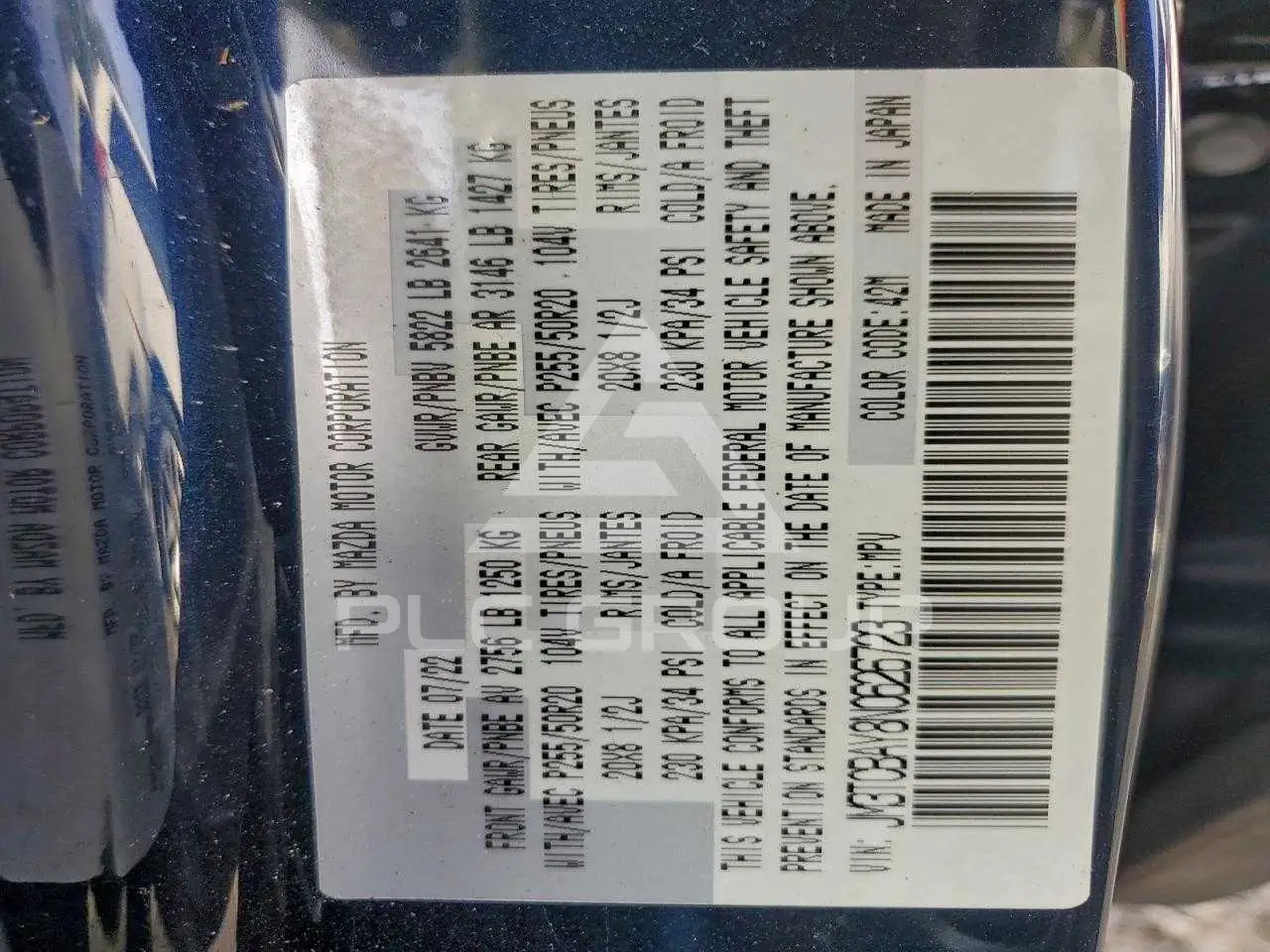 2022 Mazda CX-9 VIN: JM3TCBAY8N0626723 from the USA - PLC Group