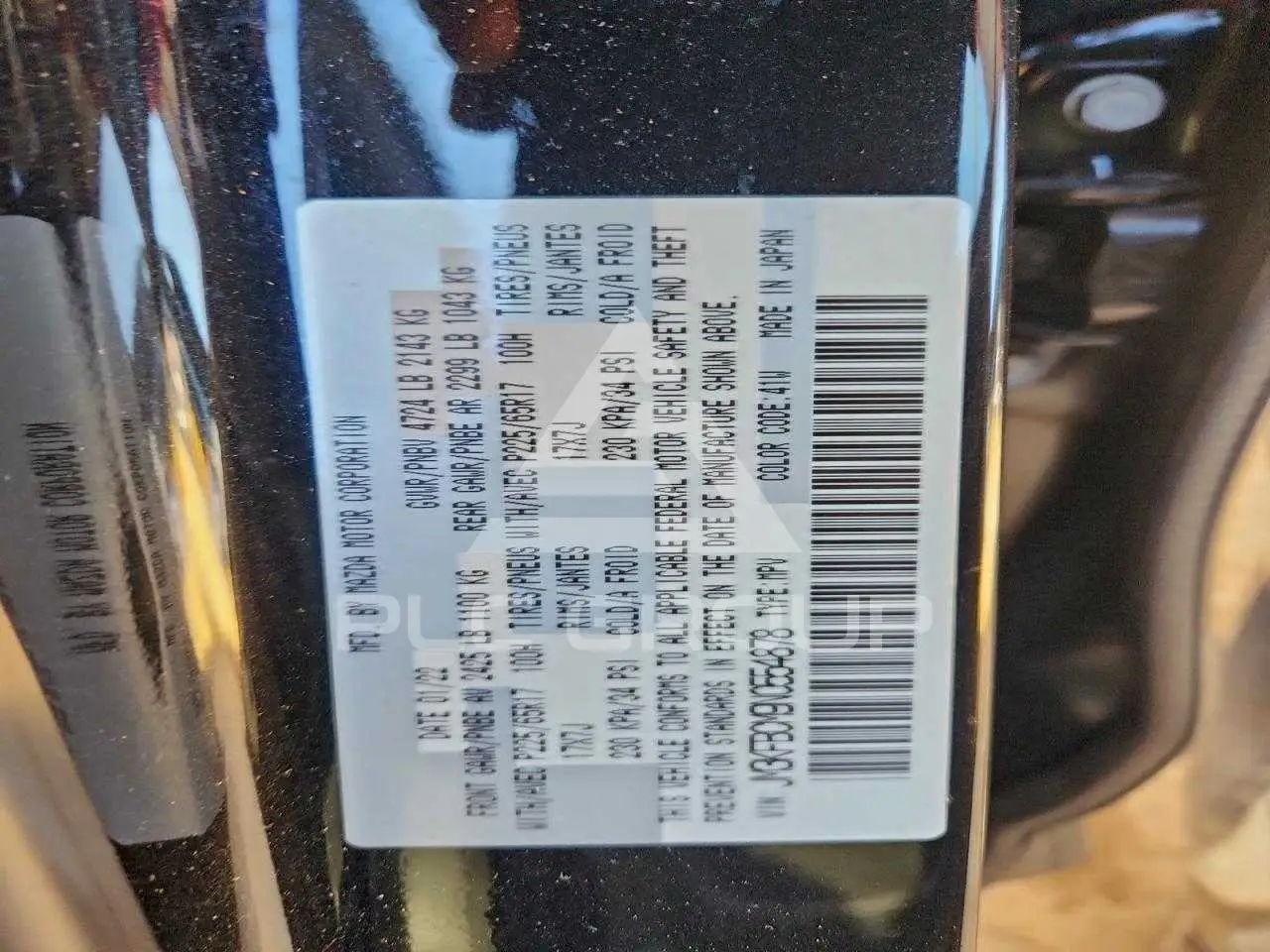 2022 Mazda CX-5 VIN: JM3KFBCM9N0554878 из США - PLC Group