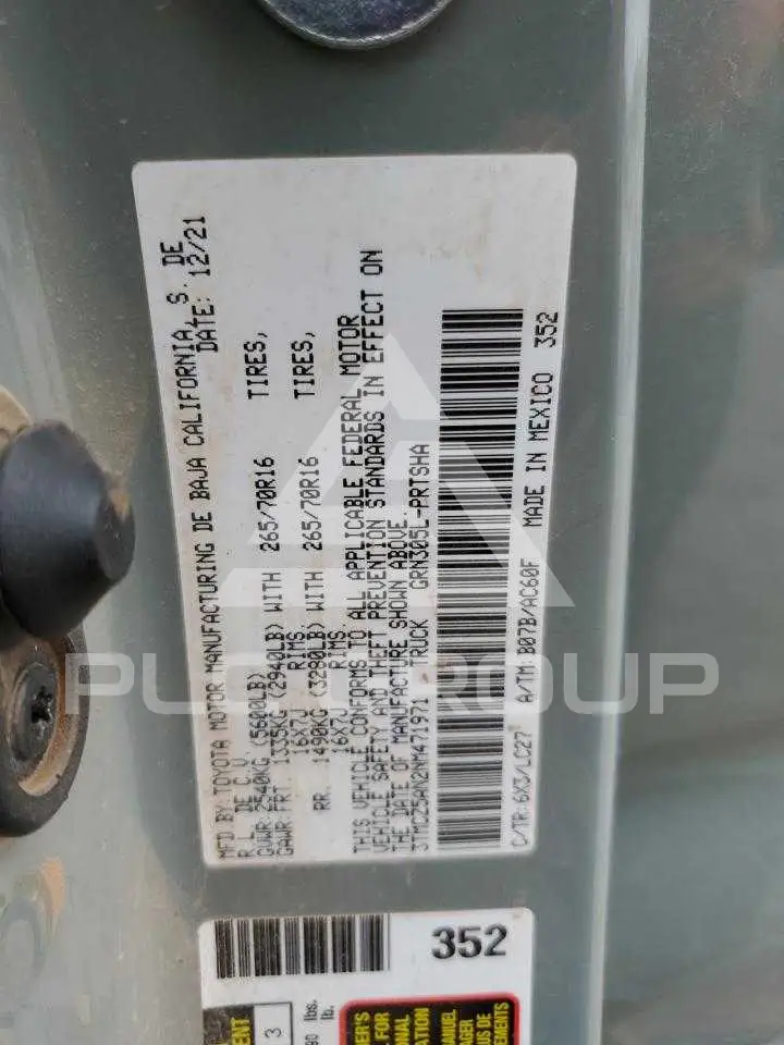 2022 Toyota TACOMA VIN: 3TMCZ5AN2NM471971 из США - PLC Group
