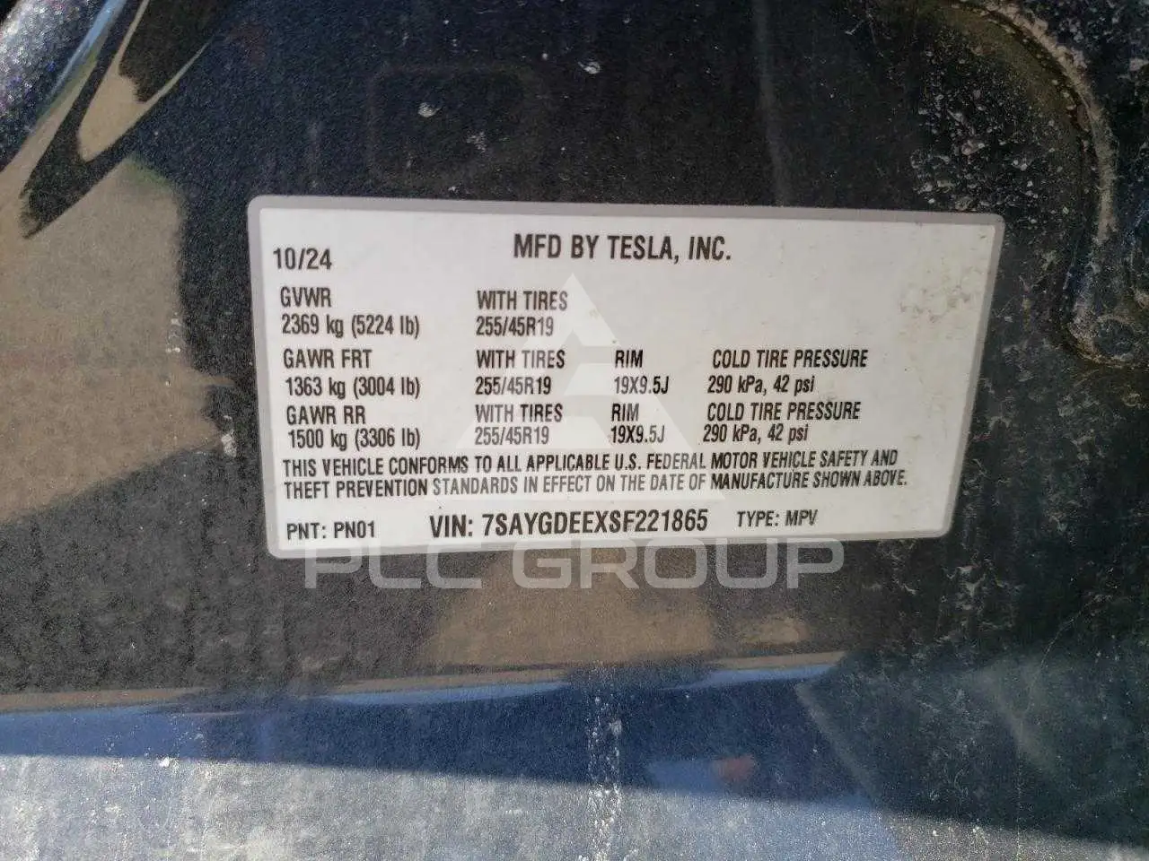 2025 Tesla Model Y VIN: 7SAYGDEEXSF221865 из США - PLC Group