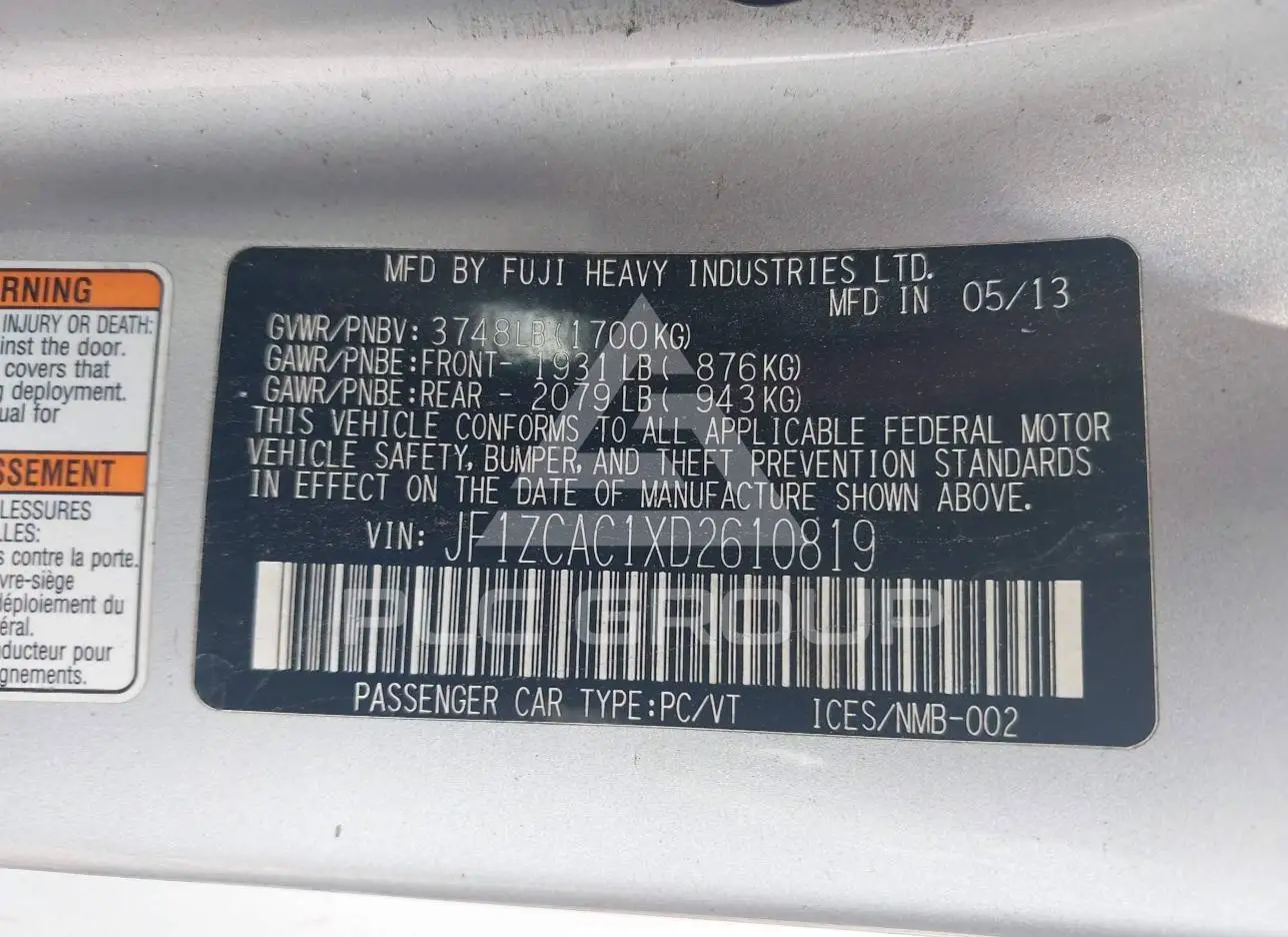 2013 Subaru BRZ VIN: JF1ZCAC1XD2610819 из США - PLC Group