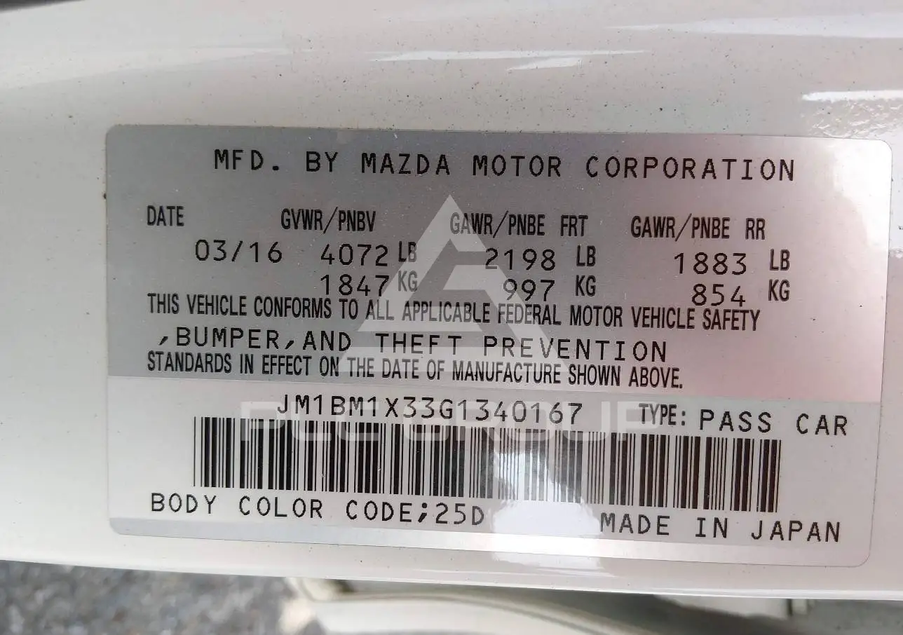 2016 Mazda 3 VIN: JM1BM1X33G1340167 из США - PLC Group