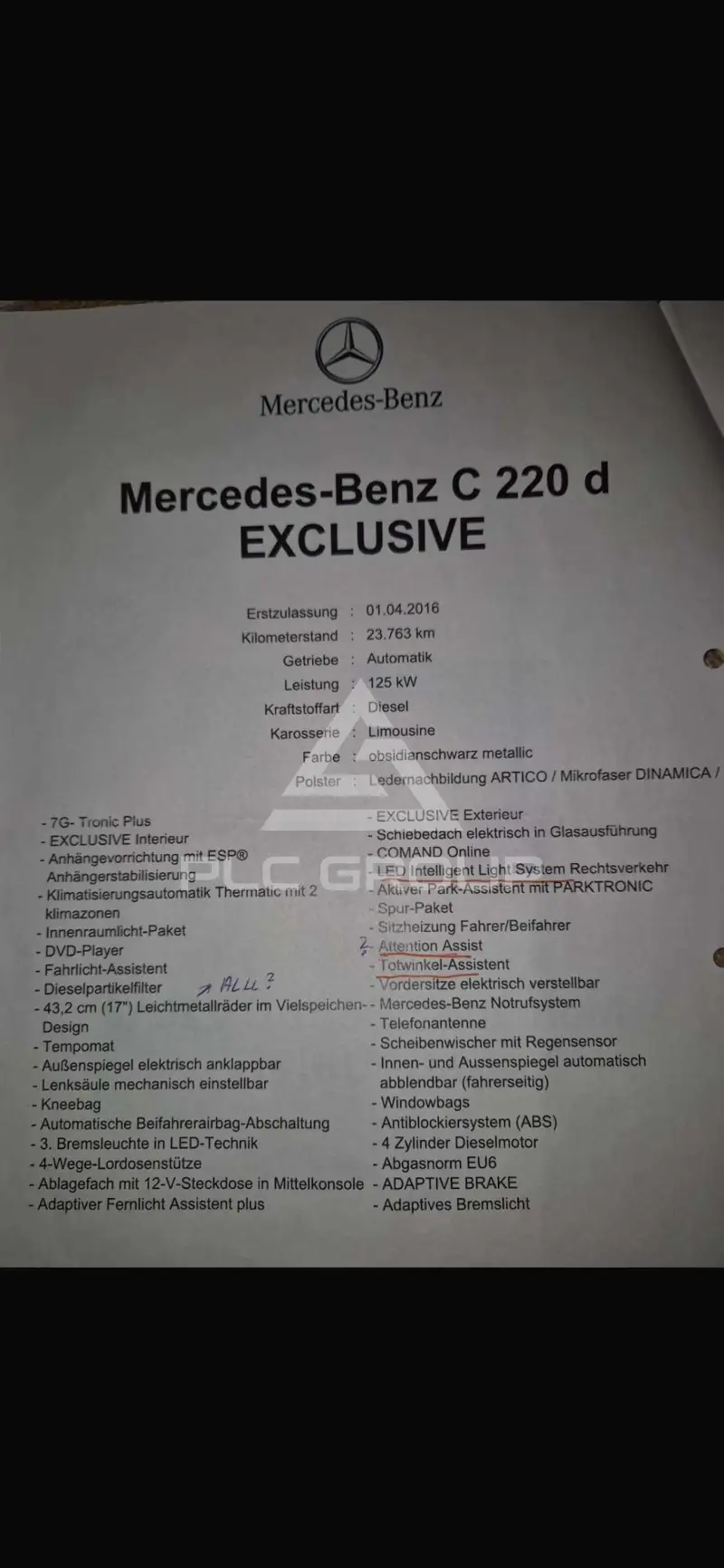 2016 Mercedes Benz C 220